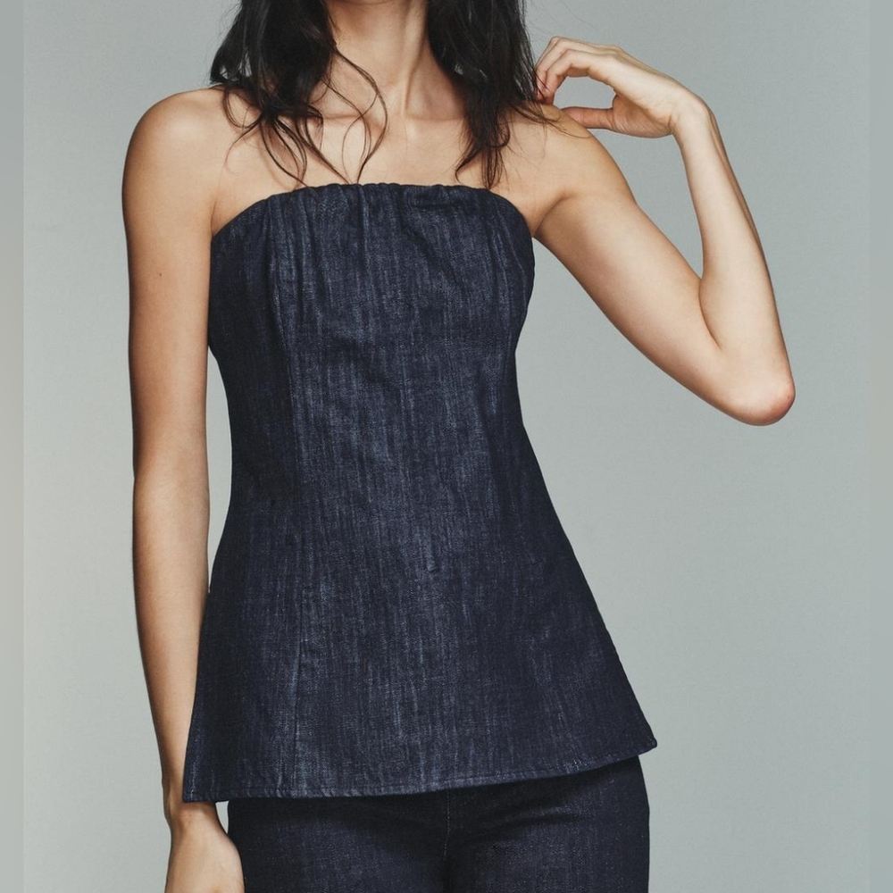 Zara | NWOT Denim-Effect Bustier Top
